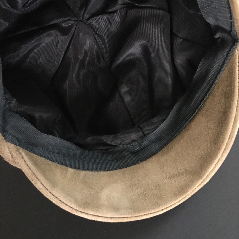 Genuine Suede Newsboy Cap Hat Unisex Tan Baker Boy Cabbie 70s Biker Moto Newsie - Picture 5 of 12